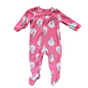 Carter’s Baby Girl Pink Snowman Footed Sleeper Pajamas - Size 12 Months